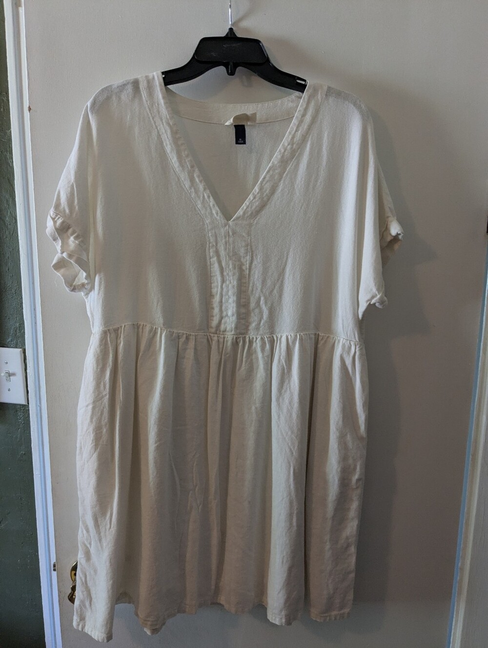 Off White V-Neck Babydoll Dress